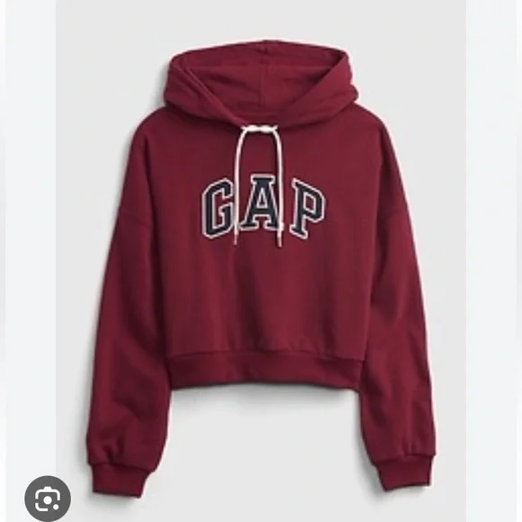 Gap Cropped Maroon Hoodie Navy Logo XS - Picture 2 of 4